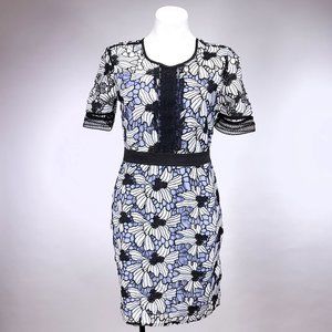 Romeo + Juliet Couture Black White Floral Lace Sheath Dress‎ Blue Lining Medium